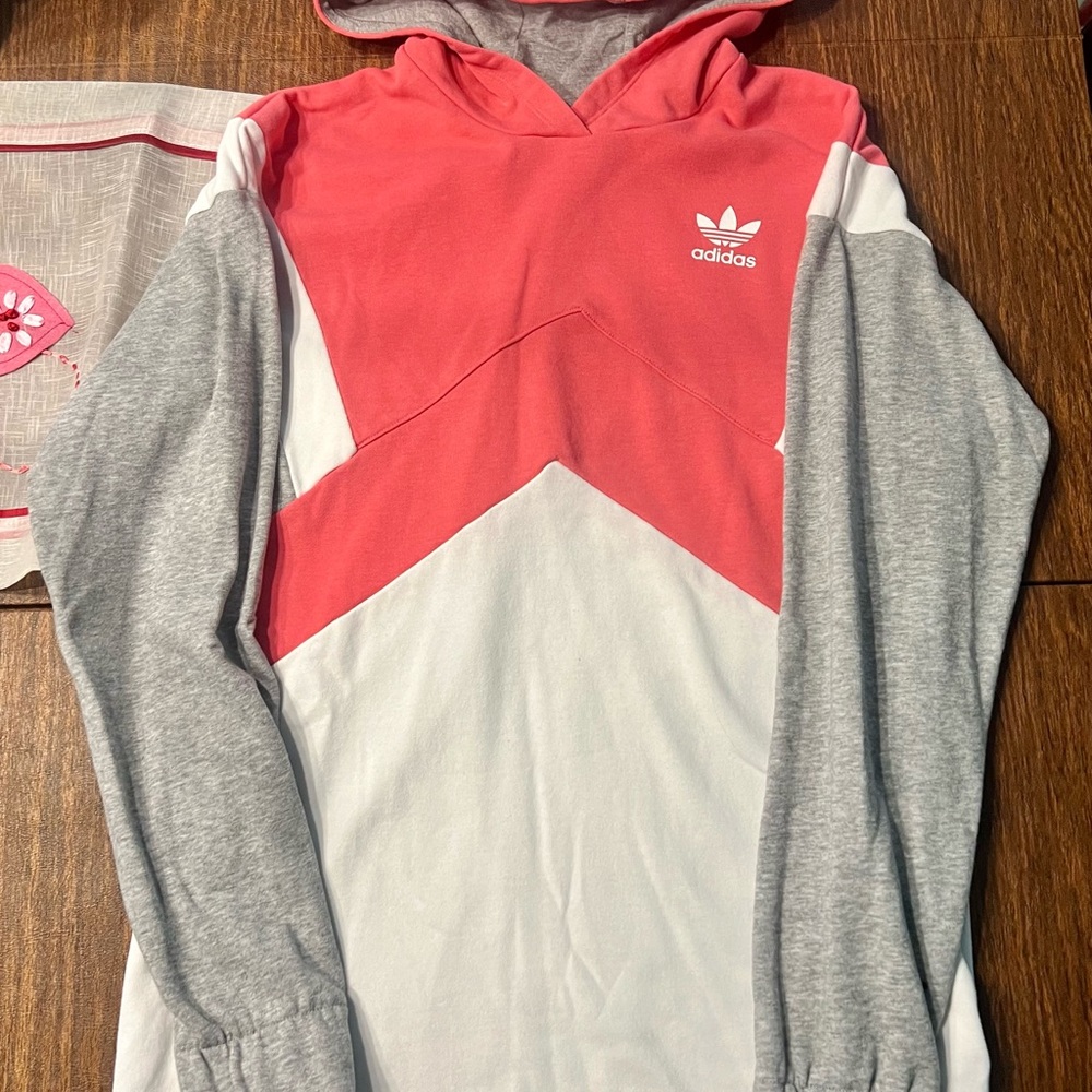Adidas Long Hoodie - Youth XL - Pink / White / Gray